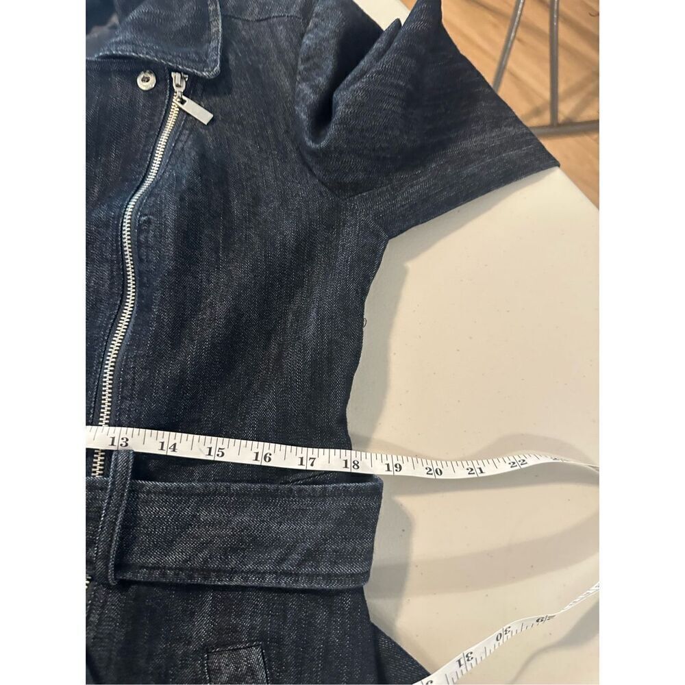 New York & Company Women's Denim Blue Belted Long Trench Coat Size Small - Picture 5 of 7